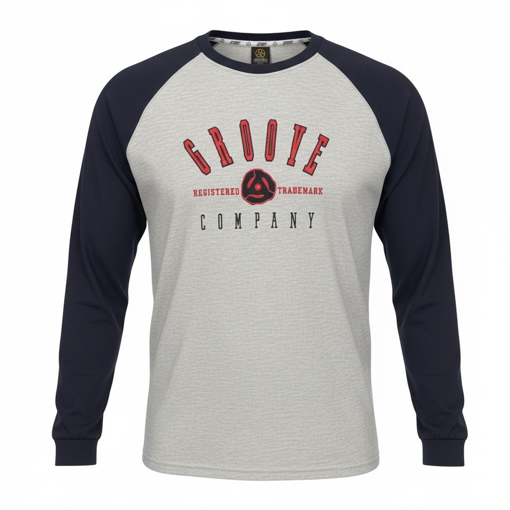 Vintage Groove Company Raglan Long‎ Sleeve Shirt Gray Men's XXL Embroidered Logo